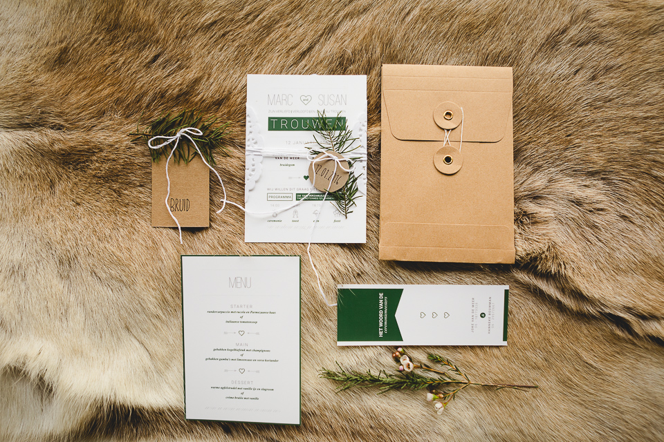Wedding stationary, trouwkaart ontwerp, persoonlijk, grafisch ontwerp, vintage trouwkaart, groen, danielle blokland